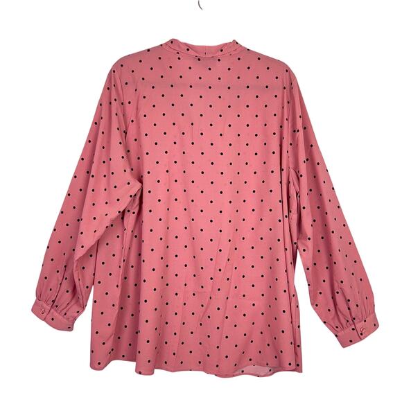 Lane Bryant 2XL Blouse Pink and Black Polka Dot Long Sleeve Tie Neck 18/20 - Picture 4 of 10